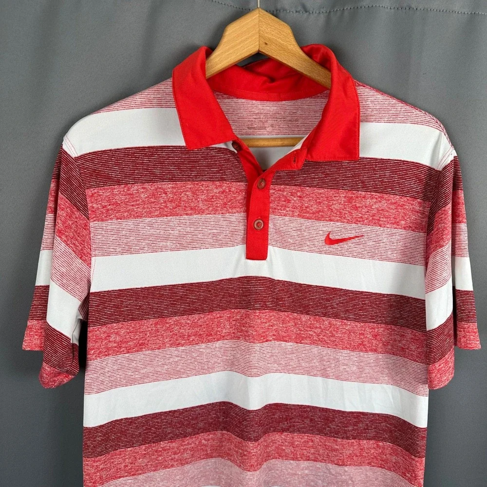 Nike Golf Mens Red White Striped Short Sleeve Polo Shirt Large
